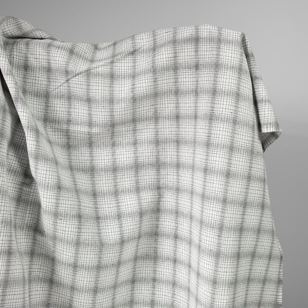 Linen cotton fabric white with black checks