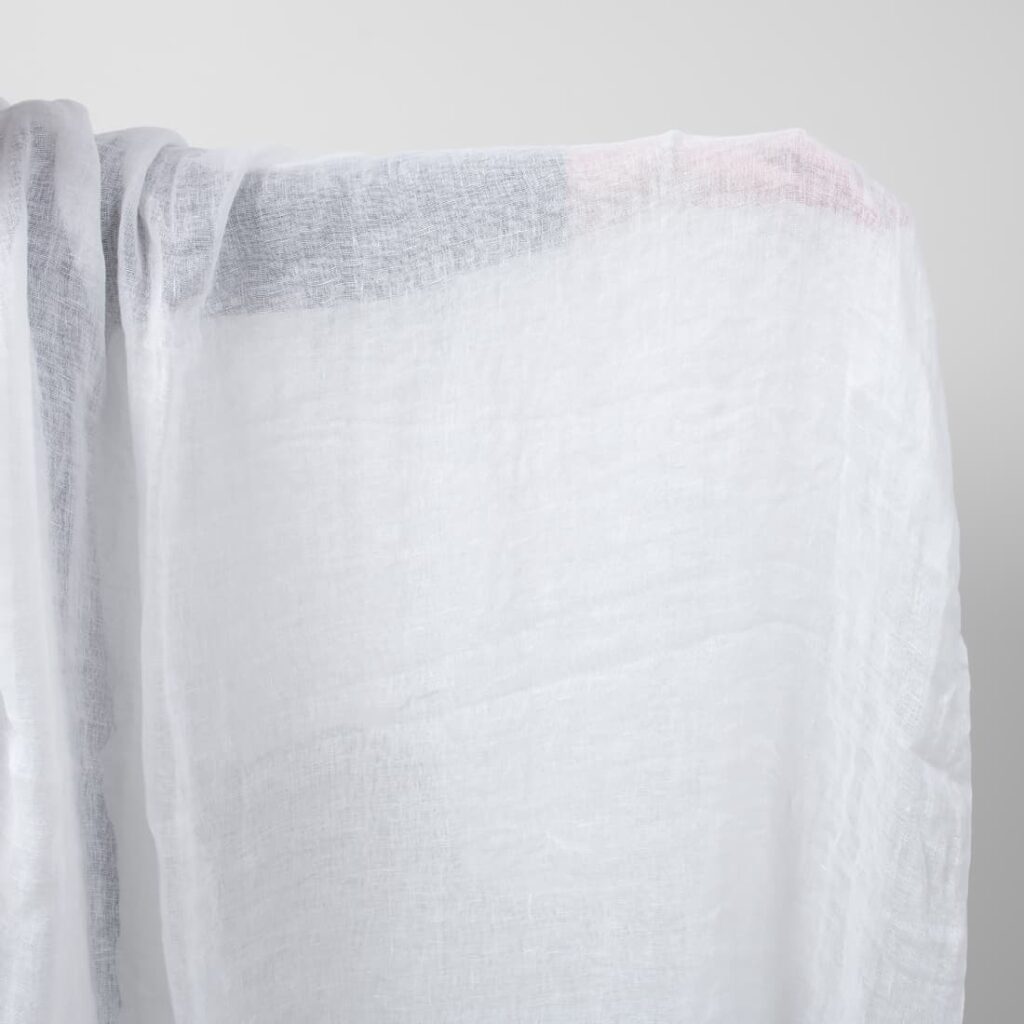Bright white transparent linen fabric washed