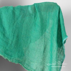 Grønt gasvevd linstoff vasket 7 Pure linen green gauze fabric, washed