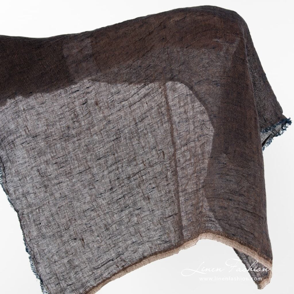 Transparent brown navy melange linen fabric.