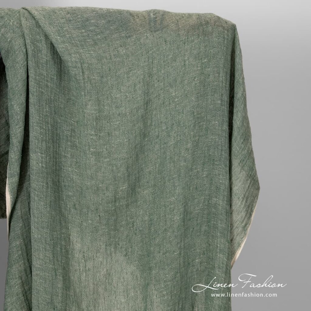 Transparent green linen fabric, washed.