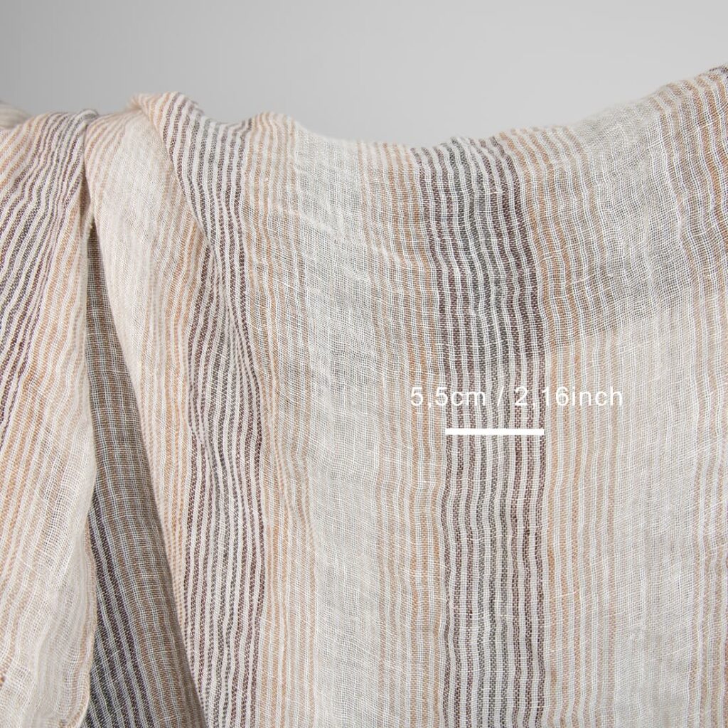 Vasket lin-gas stoff i brune striper 2 linen gauze fabric in brown stripes, multi