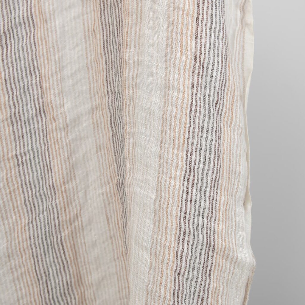 Vasket lin-gas stoff i brune striper 3 linen gauze fabric in brown stripes, washed