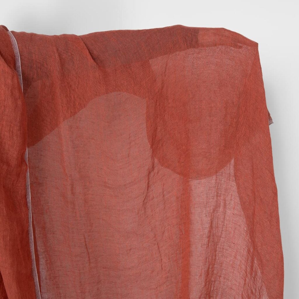 Washed linen fabric brown-red transparent