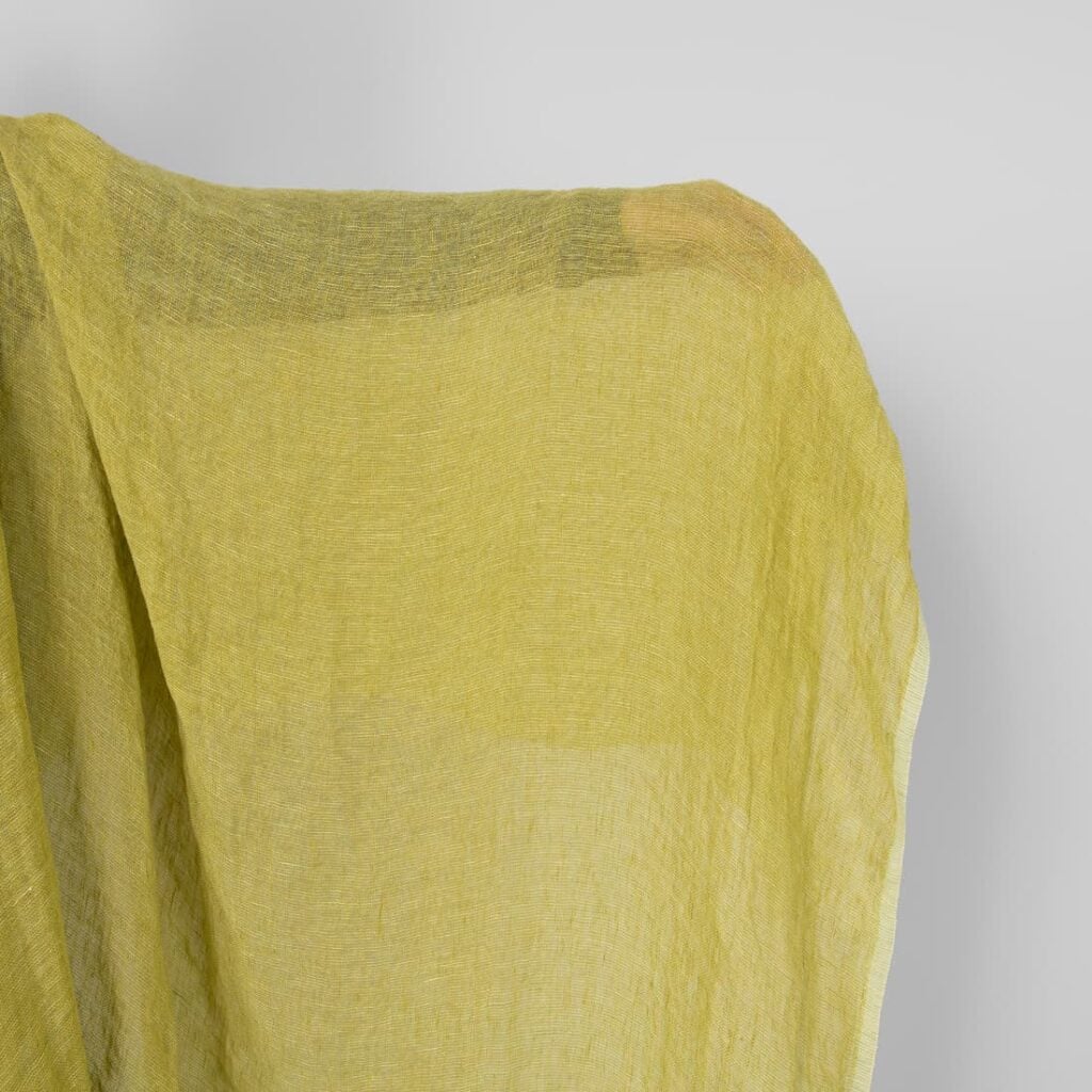 Washed linen fabric yellow green transparent