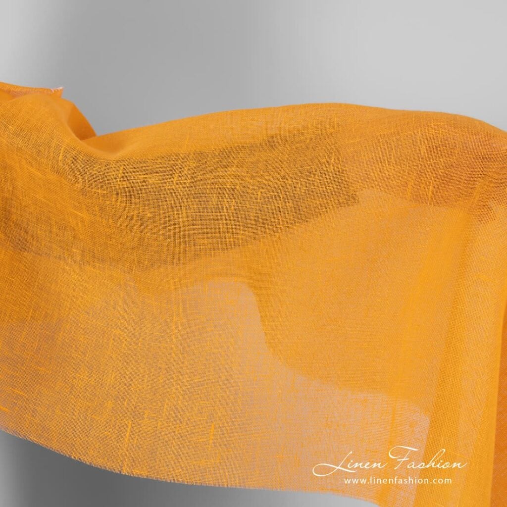 Transparent linen fabric in apricot yellow