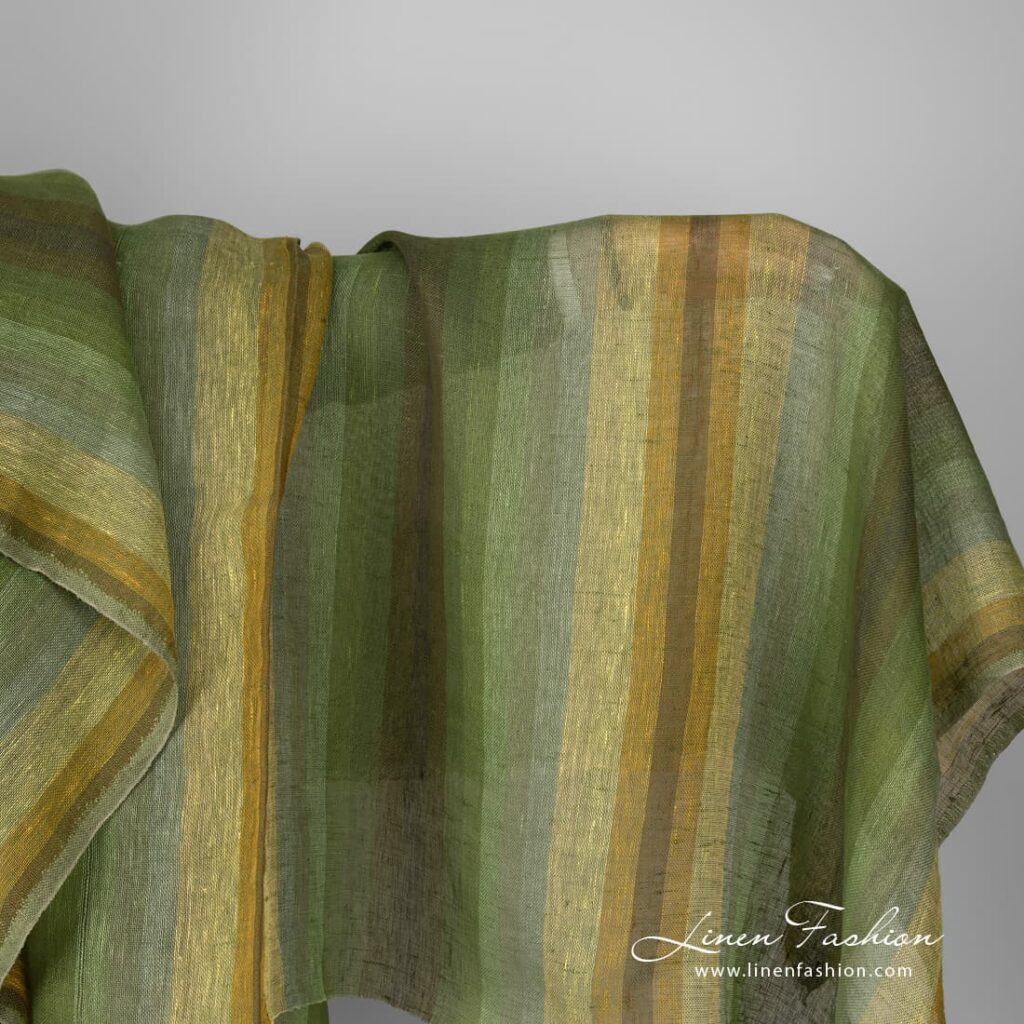 Transparent green linen fabric in stripes