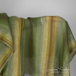 Gjennomsiktig grønt linstoff i striper 5 Transparent green linen fabric in stripes
