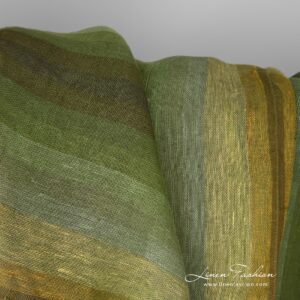 Gjennomsiktig grønt linstoff i striper 7 Transparent, sheer gauzy green striped linen fabric