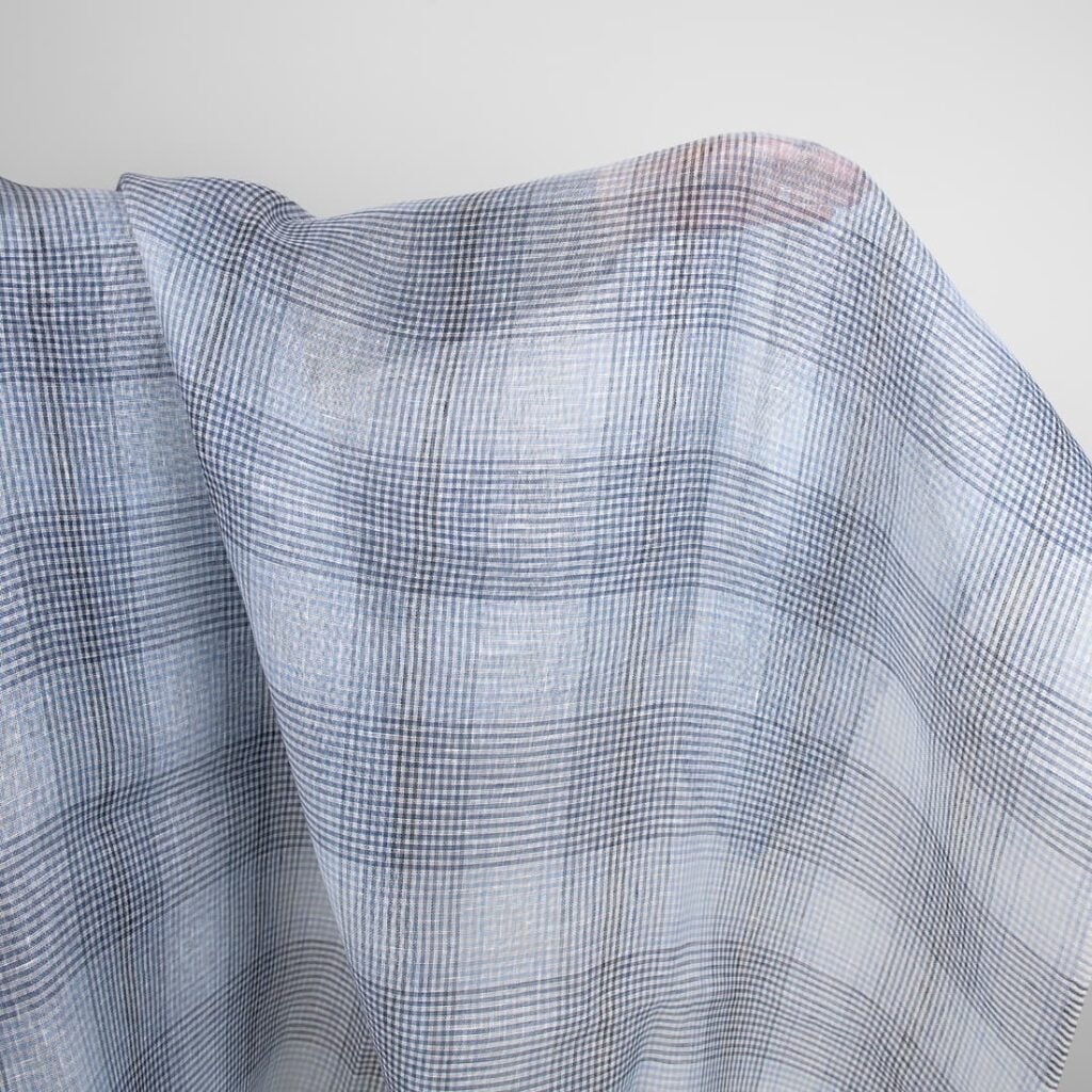 linen blue checks fabric gauze