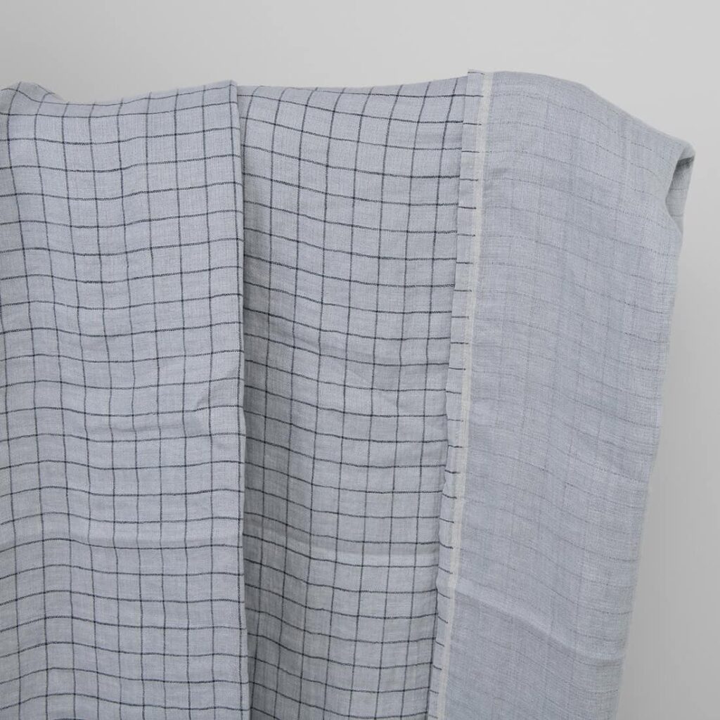 Grey checked linen fabric