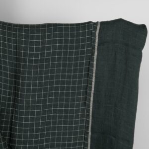 Dark blue checked double-layer linen fabric washed
