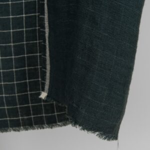 Dark blue checked double-layer linen fabric washed edge