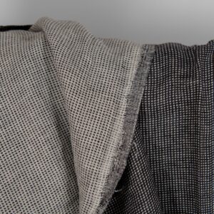 Linen black checked double sided fabric washed texture