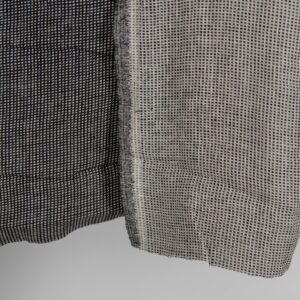 Linen black checked double sided fabric washed close up detail