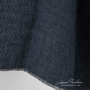 Black linen fabric with vertical stripes, high quality