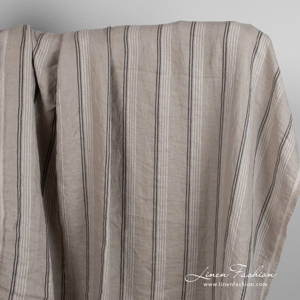 Grey brown linen fabric in stripes