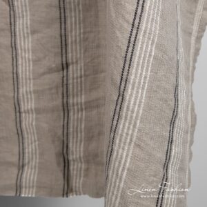 Gråbrunt linstoff i striper vasket 11 Grey brown linen fabric in stripes, perfect for towels, bathrobes and bedding sets