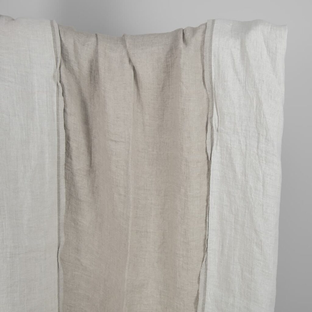 Washed linen fabric natural-white double-sided