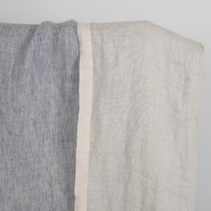 Washed linen fabric blueish grey colour double-sided detail close view