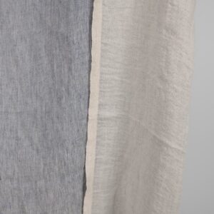 Washed linen fabric blueish grey colour double-sided edge view