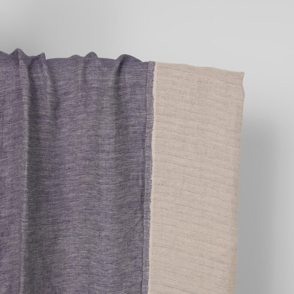 Washed linen fabric cobalt blue and beige double-sided