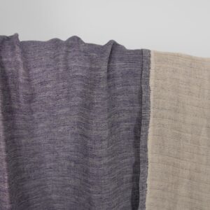 Washed linen fabric cobalt blue and beige double-sided, herringbone