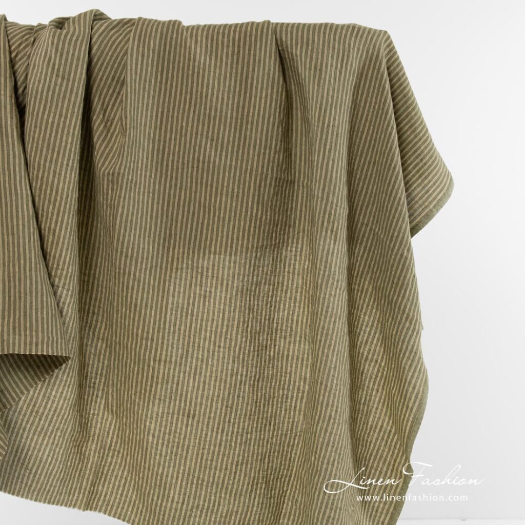 Linen fabric in green and yellowish stripes.