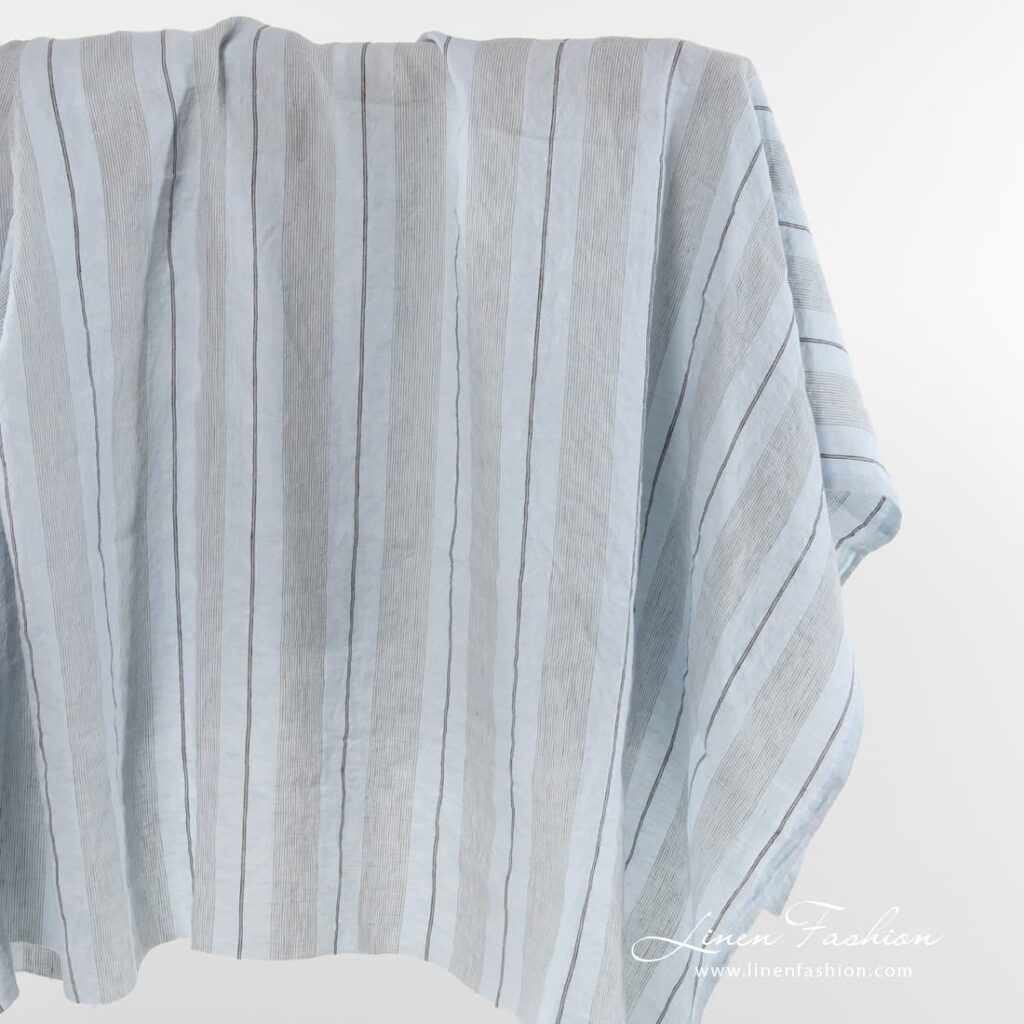 Pale blue striped linen fabric.