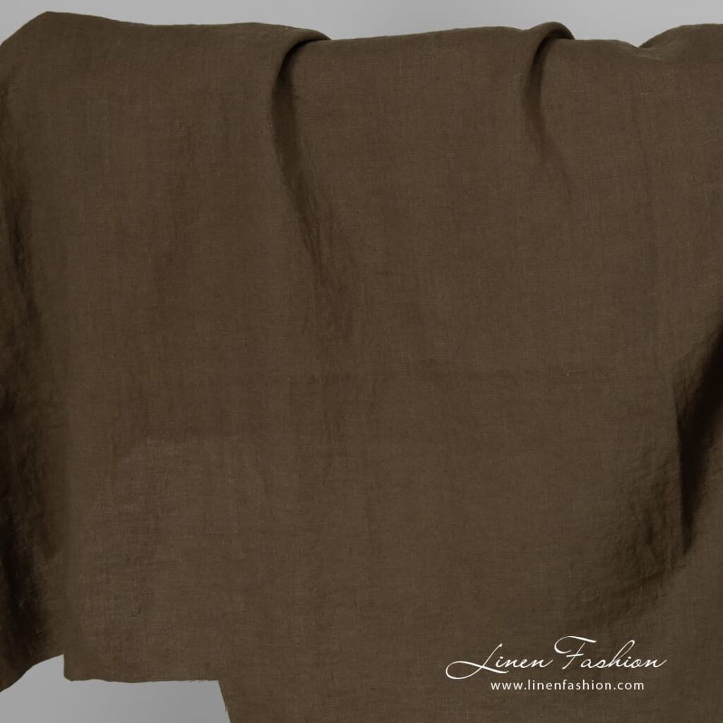 Ivy green linen fabric, washed.