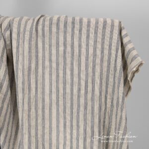Cream colour linen fabric with blue stripes.