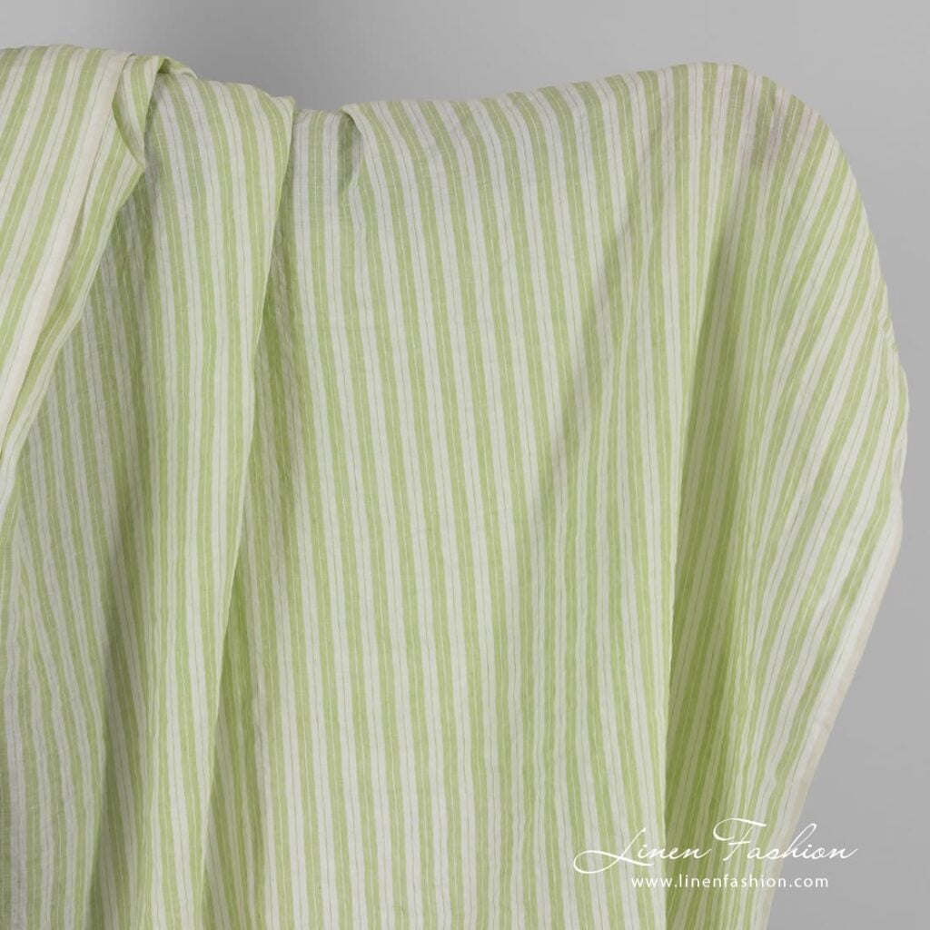 Light green linen fabric in stripes