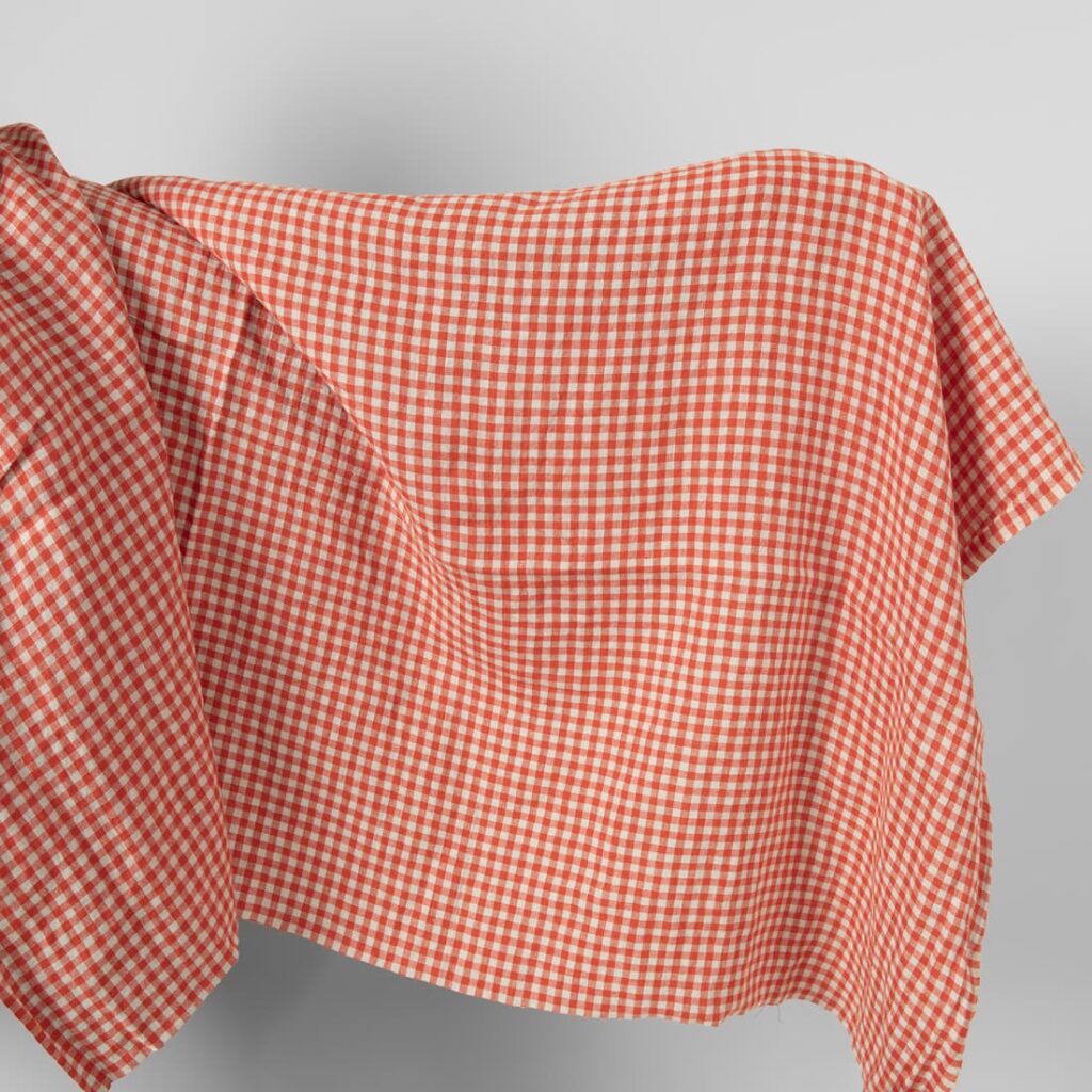 Washed linen fabric in red green checks