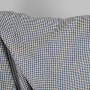 Vasket linstoff med små blå og brunaktige ruter 11 Washed linen fabric with small blue and brownish checks 145cm