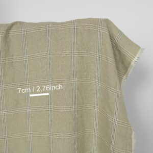 Washed linen fabric green-beige checks, with measurements