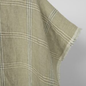 Washed linen fabric green-beige checks, 100% linen