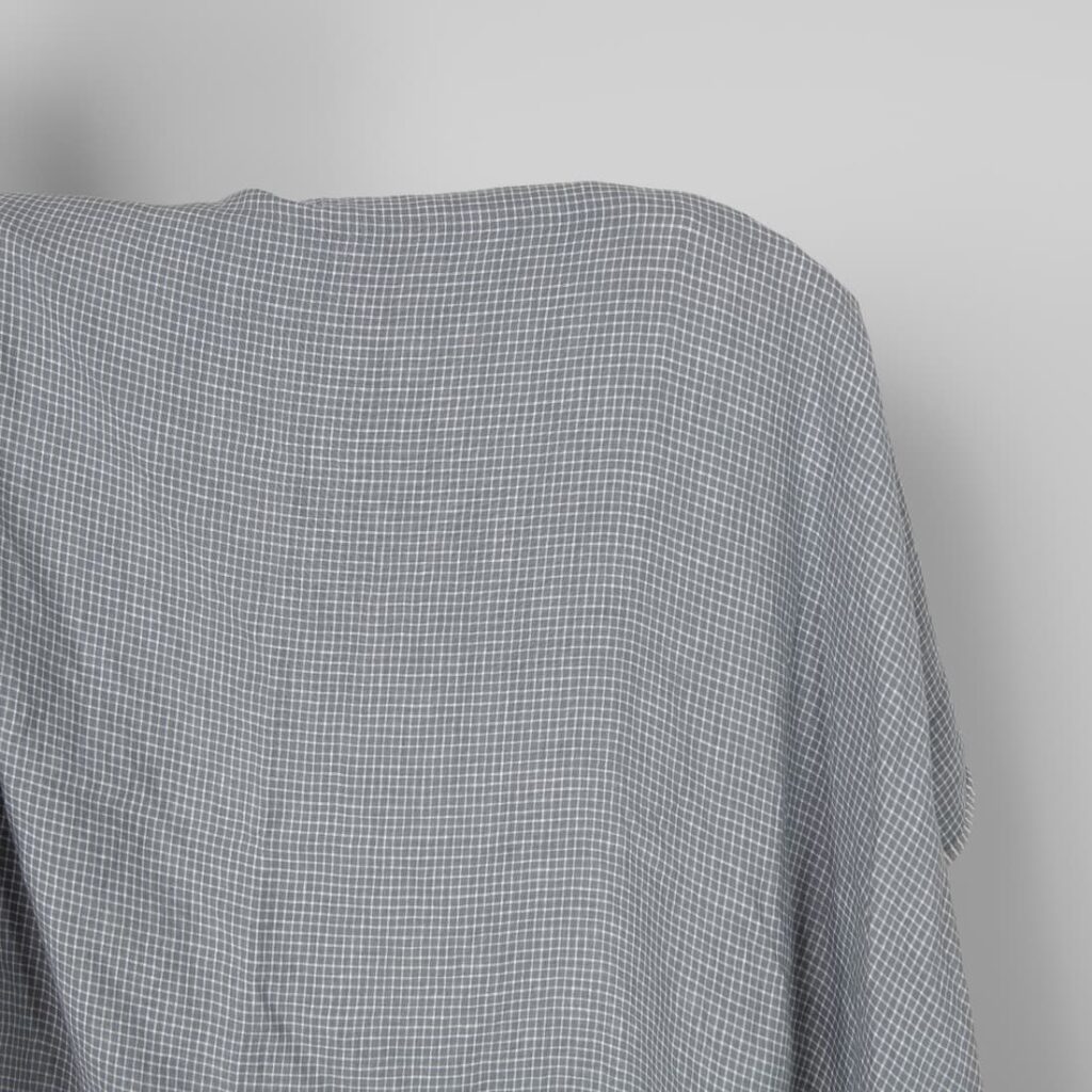 Washed linen fabric grey white checks