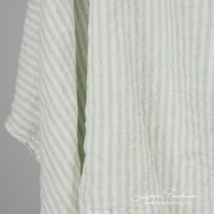 Green striped wide linen fabric.
