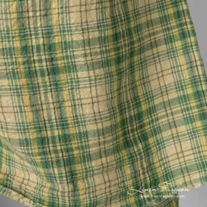 Washed linen fabric in green, yellow checks