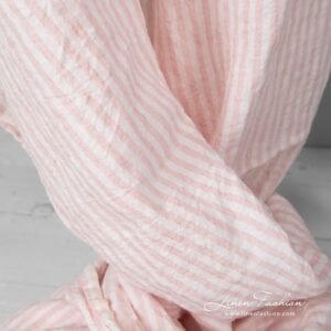 Bredt linstoff rosa striper vasket