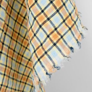 Linstoff oransje og blekblå ruter, vasket