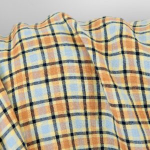 Linstoff oransje og blekblå ruter, vasket
