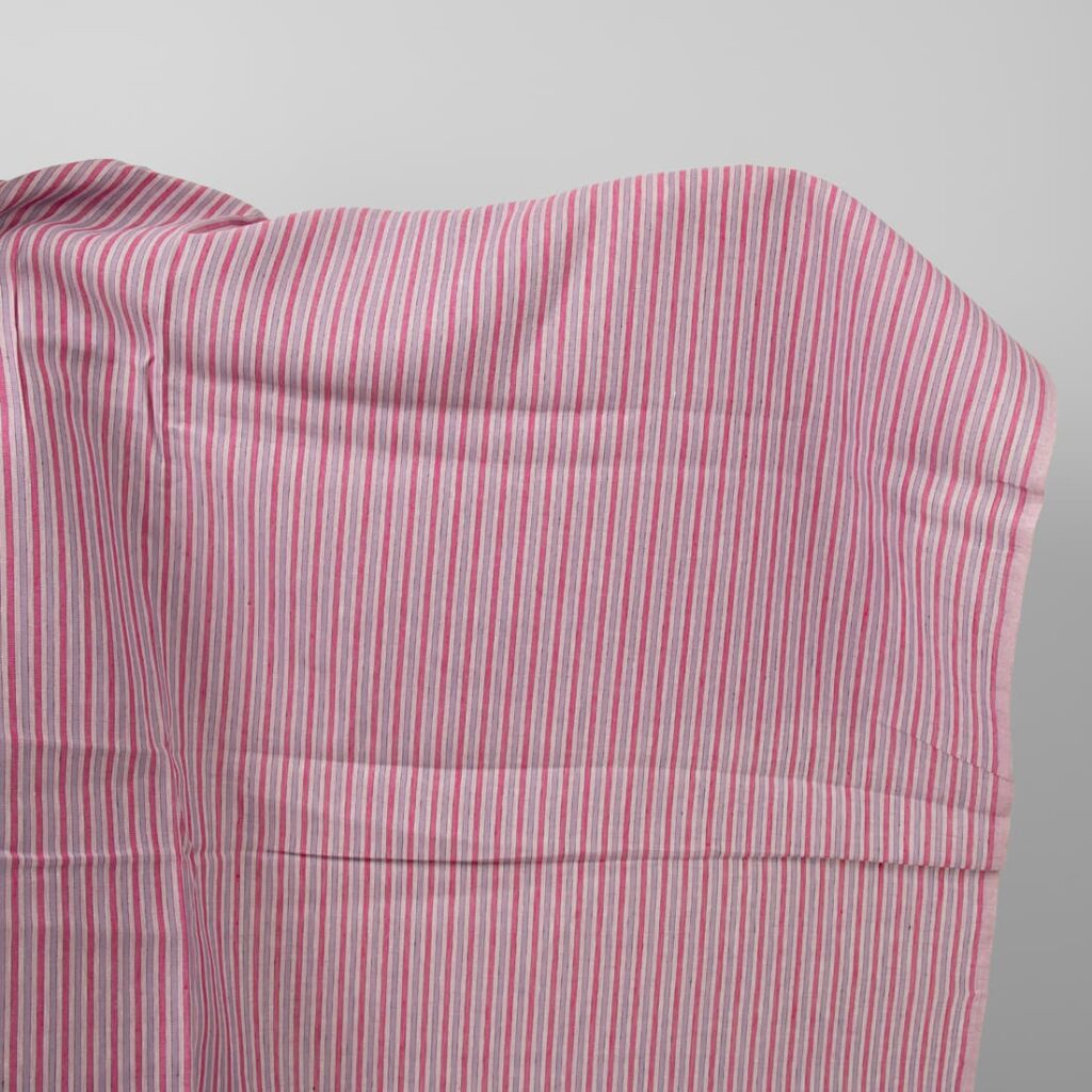 Linen fabric with pink stripes