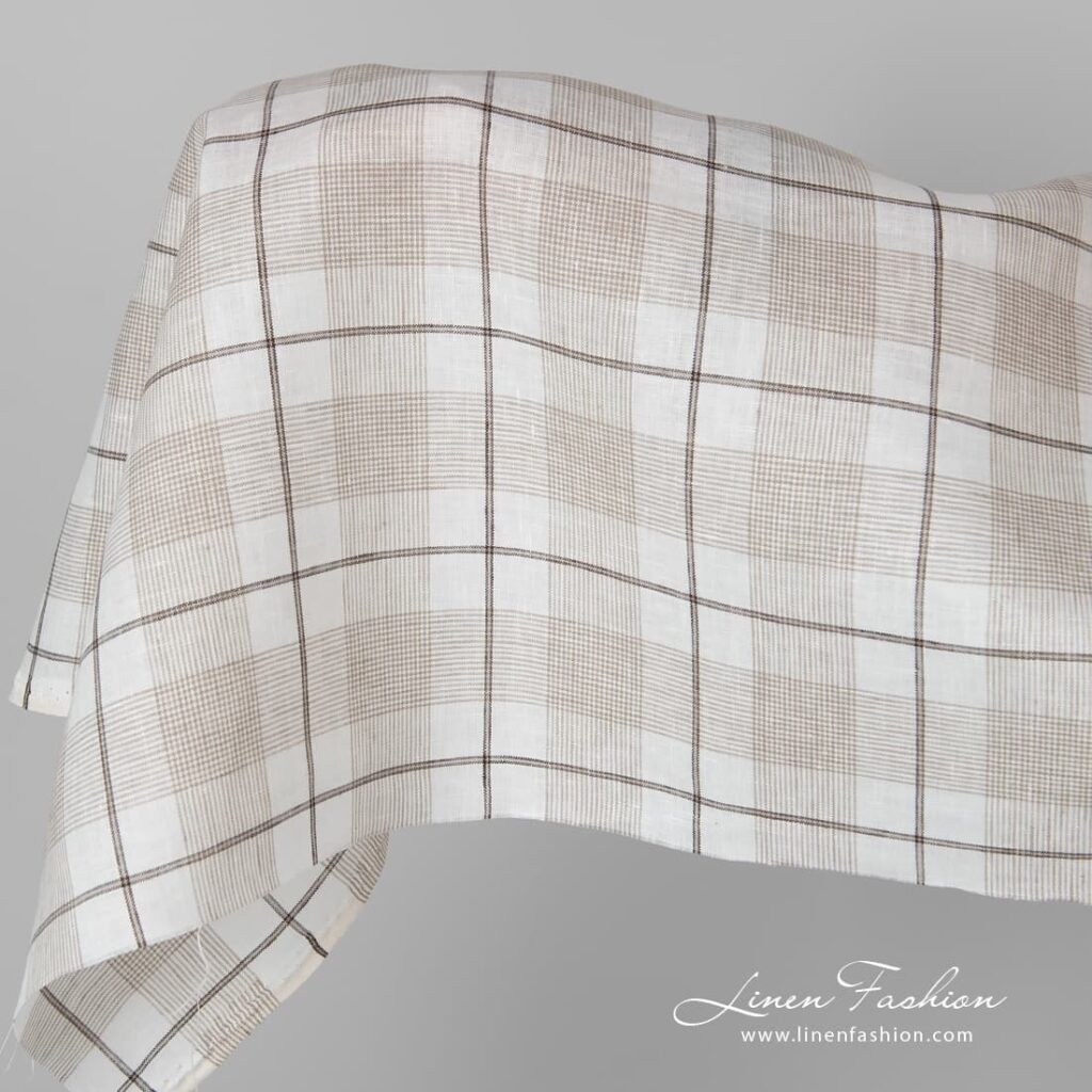Linen fabric with brownish checks.