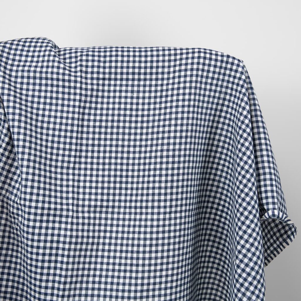 Linen fabric in white blue checks