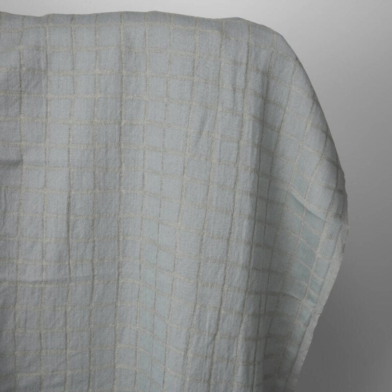 Bluish grey checked linen / cotton fabric, washed