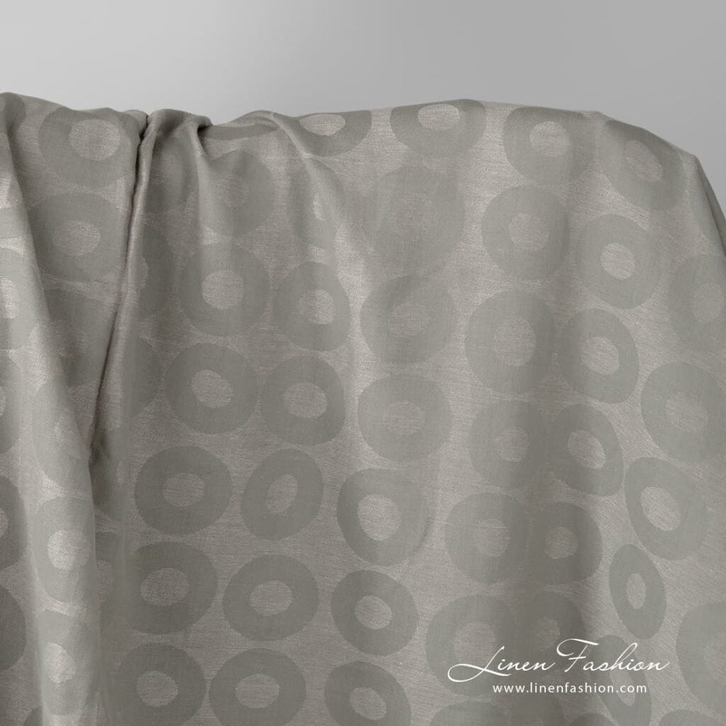 Grey linen cotton fabric in a circle pattern