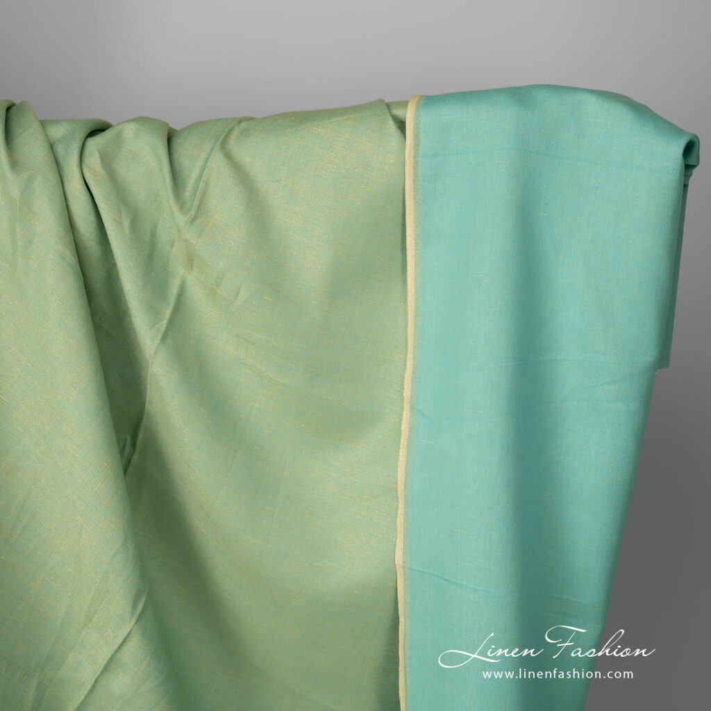 Linen cotton fabric greenish blue double-sided
