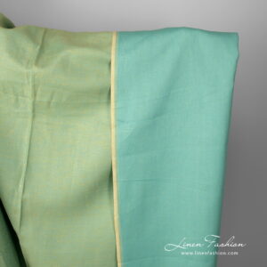 Linen cotton fabric greenish blue double-sided close view detail