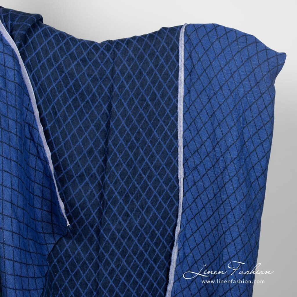Blue double-sided linen fabric in rhombuses